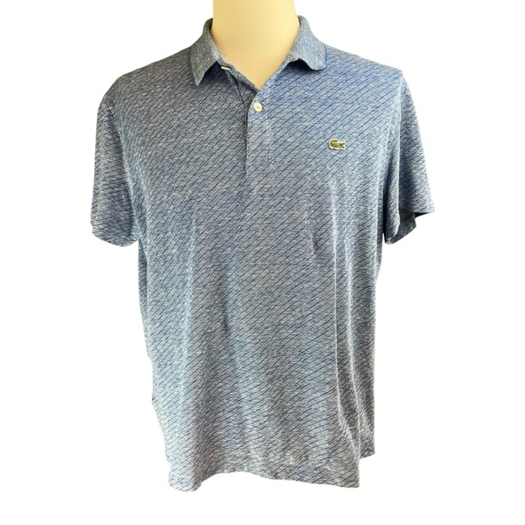 LACOSTE Blue Print Linen Polo Golf Shirt Sz XXL Regular Fit Preppy‎ Tennis Prep - Picture 1 of 13